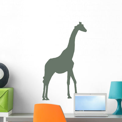 Green Silhouettes Tall Giraffe Wall Decal shown on a wall