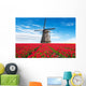 Vibrant Tulips Field with Windmill Wall Decal