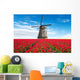 Vibrant Tulips Field with Windmill Wall Decal