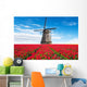 Vibrant Tulips Field with Windmill Wall Decal