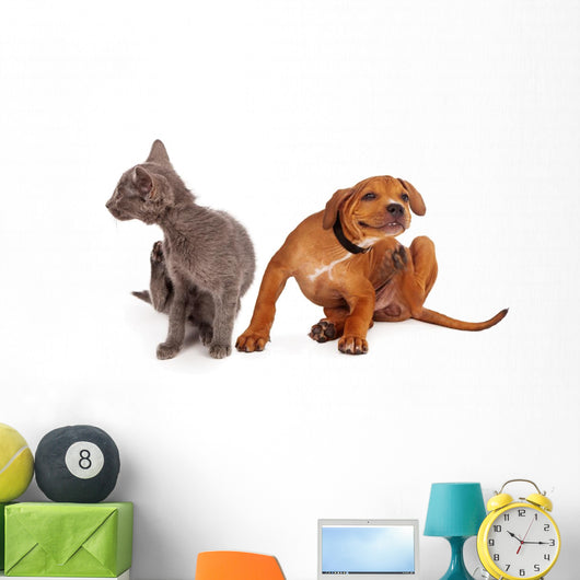 Kitten and Puppy Scratching Wall Decal