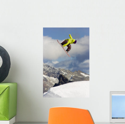 Yellow Rider Jumping Snowboard Wall Decal