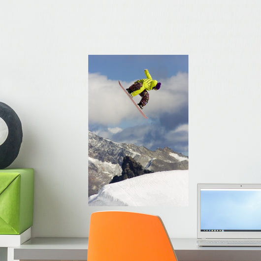 Yellow Rider Jumping Snowboard Wall Decal