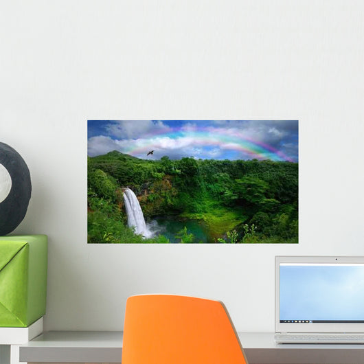Waterfall Kauai with Rainbow Wall Decal