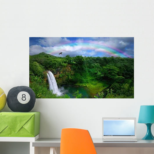 Waterfall Kauai with Rainbow Wall Decal