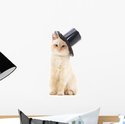 White Cat Black Hat Wall Decal