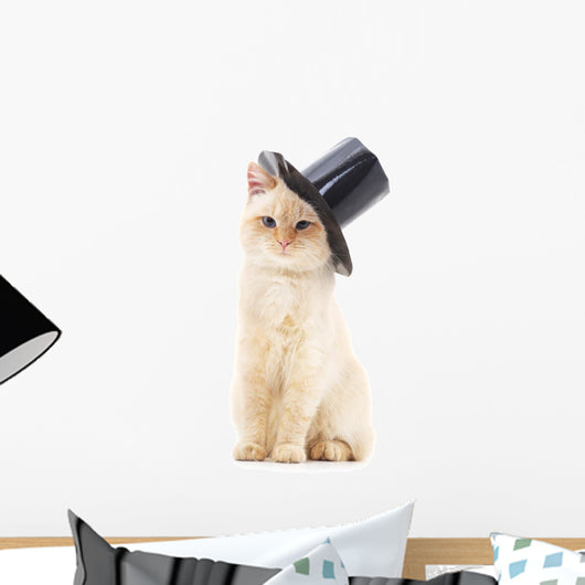 White Cat Black Hat Wall Decal