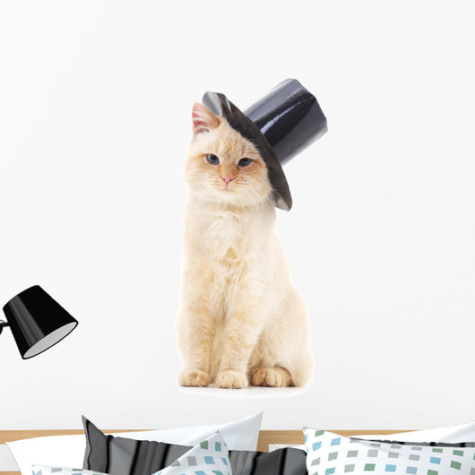 White Cat Black Hat Wall Decal