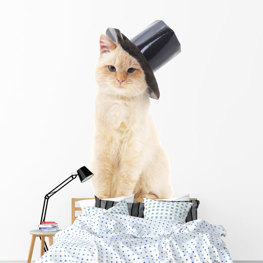 White Cat Black Hat Wall Decal