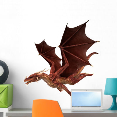 Gliding Red Dragon Wall Decal shown on a wall