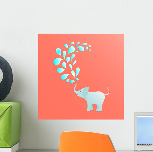 Baby Elephant Spraying Water Wall Decal