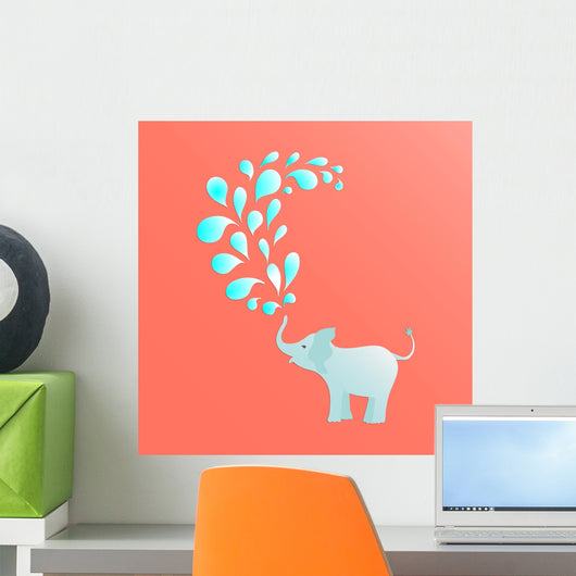 Baby Elephant Spraying Water Wall Decal