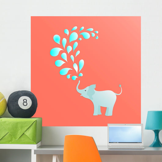 Baby Elephant Spraying Water Wall Decal