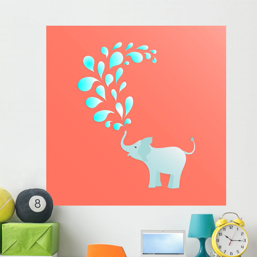 Baby Elephant Spraying Water Wall Decal