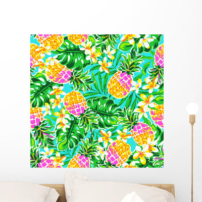 Cute Pineapples Seamless Fashion Wall Decal shown on a wall