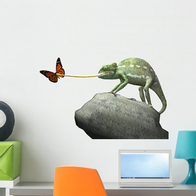 Chameleon and Butterfly Wall Decal shown on a wall