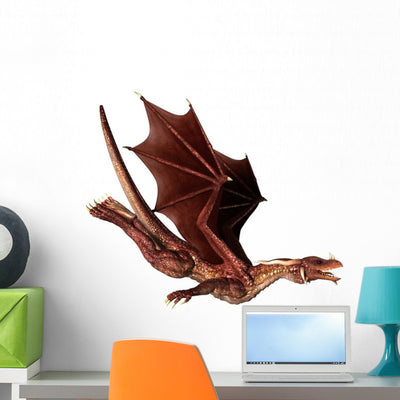 Swooping Red Dragon Wall Decal shown on a wall