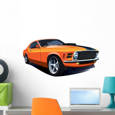 Orange 70s American Customized Wall Decal shown on a wall