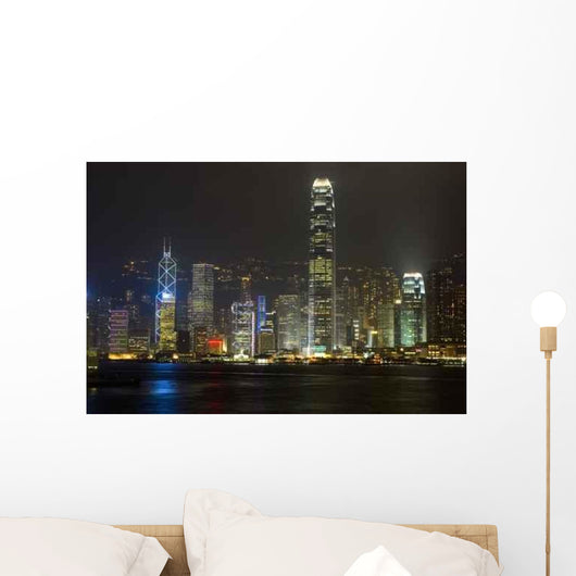 Hongkong Nigh Cityscape with Wall Decal
