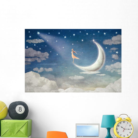 Girl Moon Admires Night Wall Decal