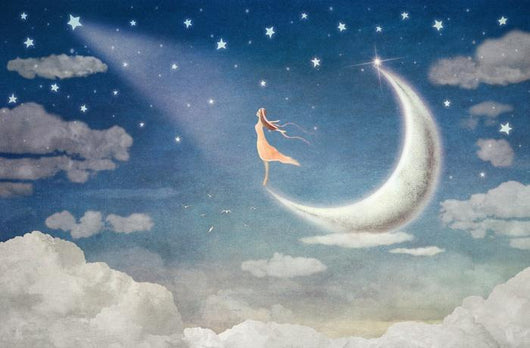 Girl Moon Admires Night Wall Decal
