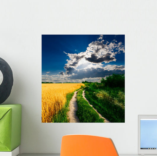 Country-road through Wheat Field Wall Decal