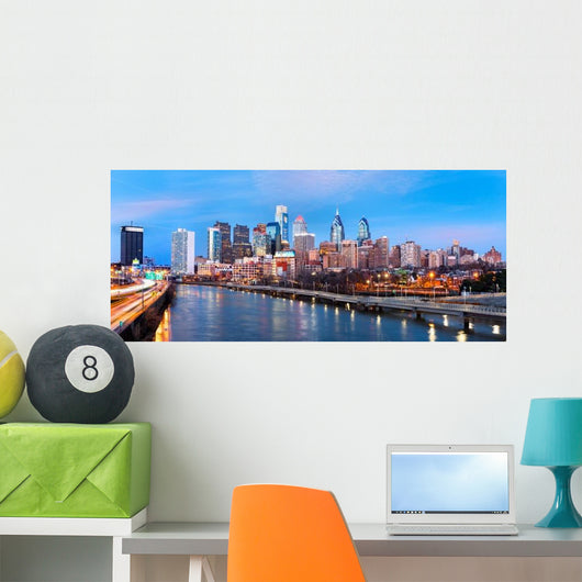 Philadelphia Skyline Panorama Dusk Wall Decal
