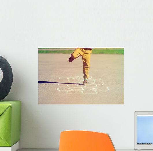 Little Boy Playing Hopscotch Wall Decal