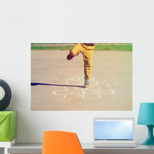 Little Boy Playing Hopscotch Wall Decal