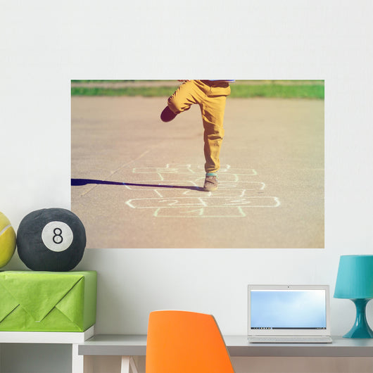 Little Boy Playing Hopscotch Wall Decal