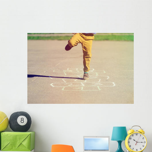 Little Boy Playing Hopscotch Wall Decal