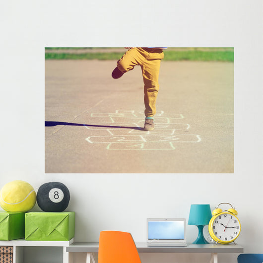 Little Boy Playing Hopscotch Wall Decal