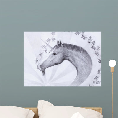 Draw Unicorn and Beautiful Wall Decal shown on a wall