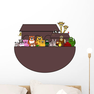 Noah's Ark Cartoon White Wall Decal shown on a wall