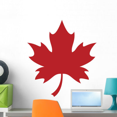 Red Maple Leaf Wall Decal shown on a wall