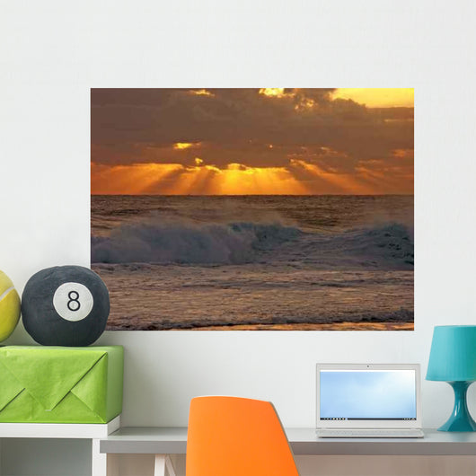 Sunset Rays Rough Seas Wall Decal