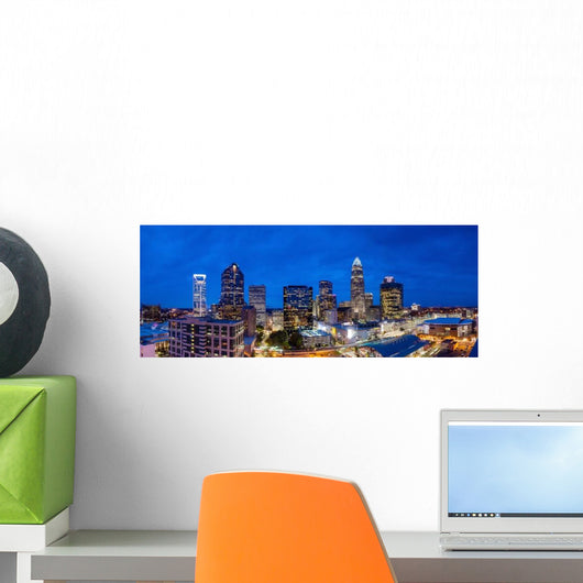 Downtown Charlotte North Carolina Panorama Skyline at Night Wall Decal