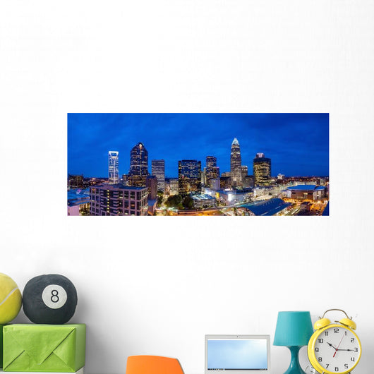 Downtown Charlotte North Carolina Panorama Skyline at Night Wall Decal