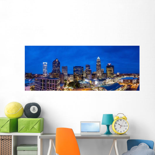 Downtown Charlotte North Carolina Panorama Skyline at Night Wall Decal