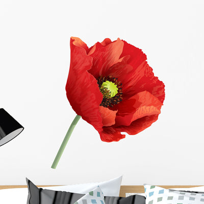 Poppy Flower Wall Decal shown on a wall