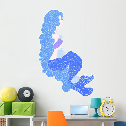 Delicate Blue Mermaid Wall Decal