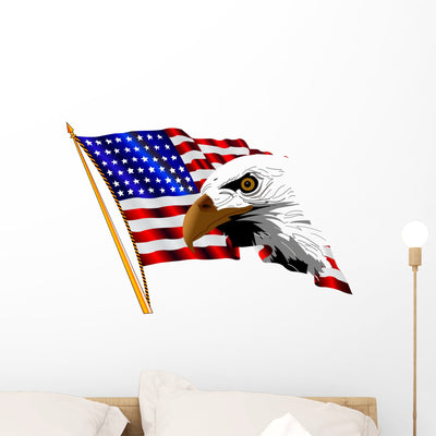 American Flag and Eagle Wall Decal shown on a wall