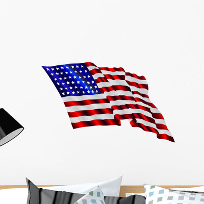 Wave American Flag Wall Decal shown on a wall