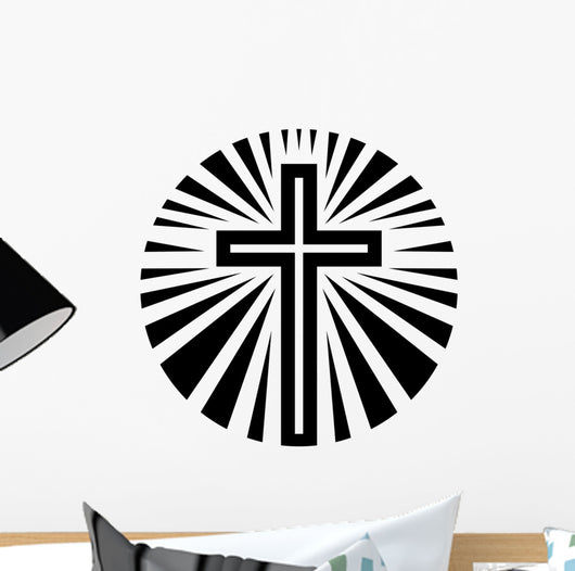 Sun Radiating Christian Cross Wall Decal