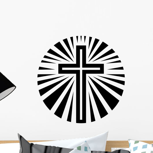 Sun Radiating Christian Cross Wall Decal