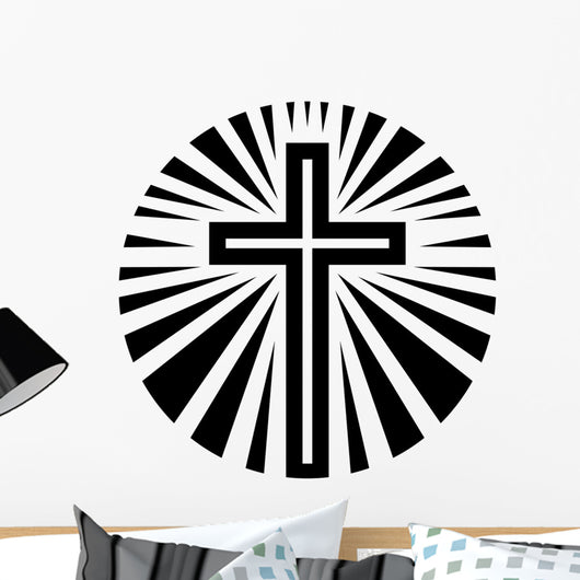 Sun Radiating Christian Cross Wall Decal