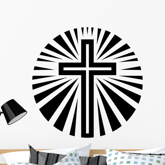 Sun Radiating Christian Cross Wall Decal