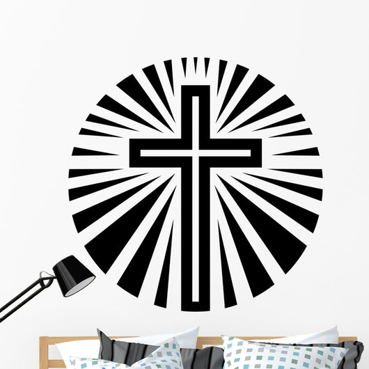 Sun Radiating Christian Cross Wall Decal