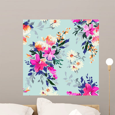 Bright Summer Floral Wall Decal shown on a wall
