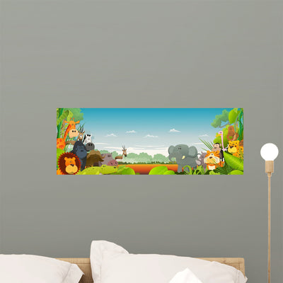 Wildlife African Animals Wall Decal shown on a wall